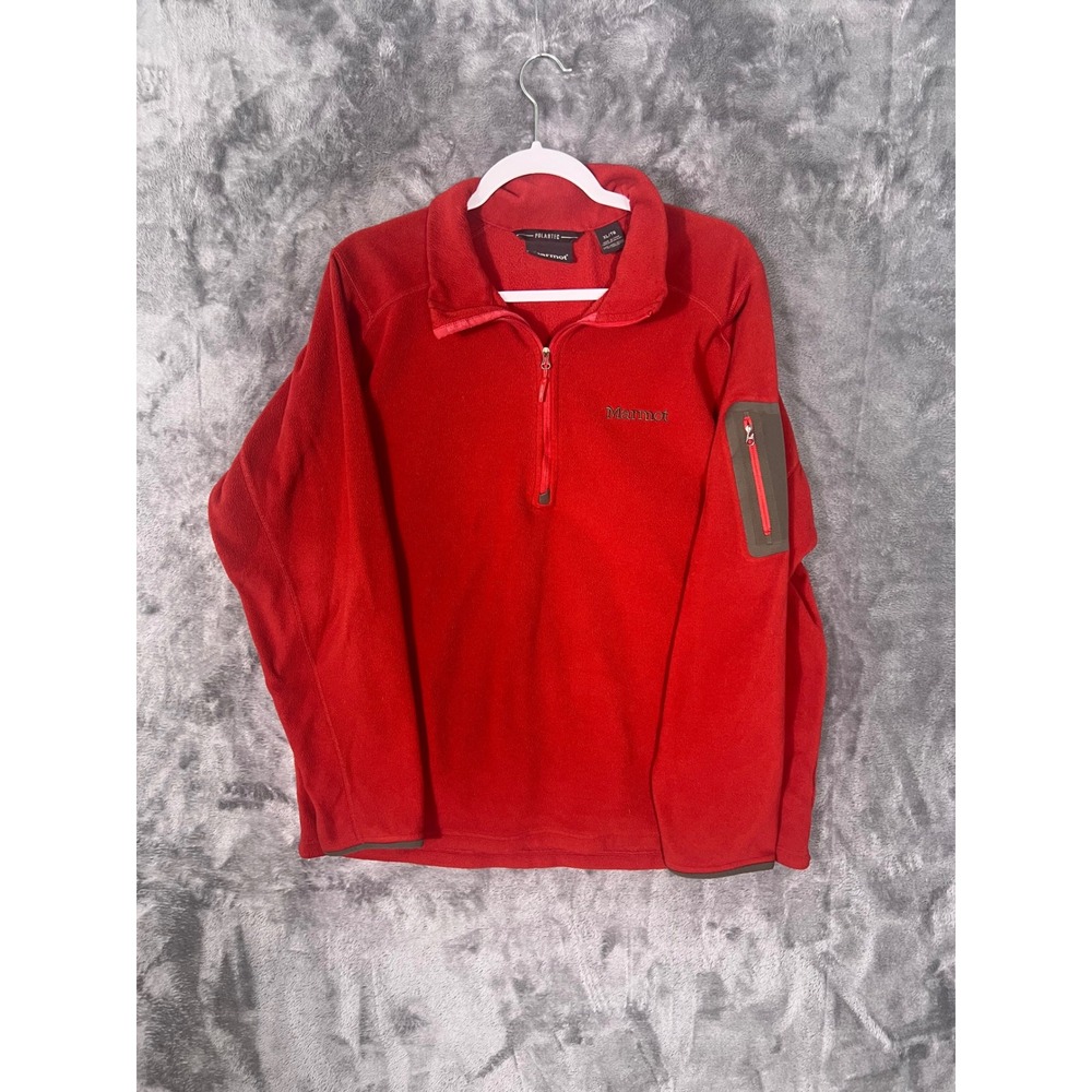 Marmot Polartec Fleece Pullover Red Quarter Zip Sleeve Pocket Mens XL